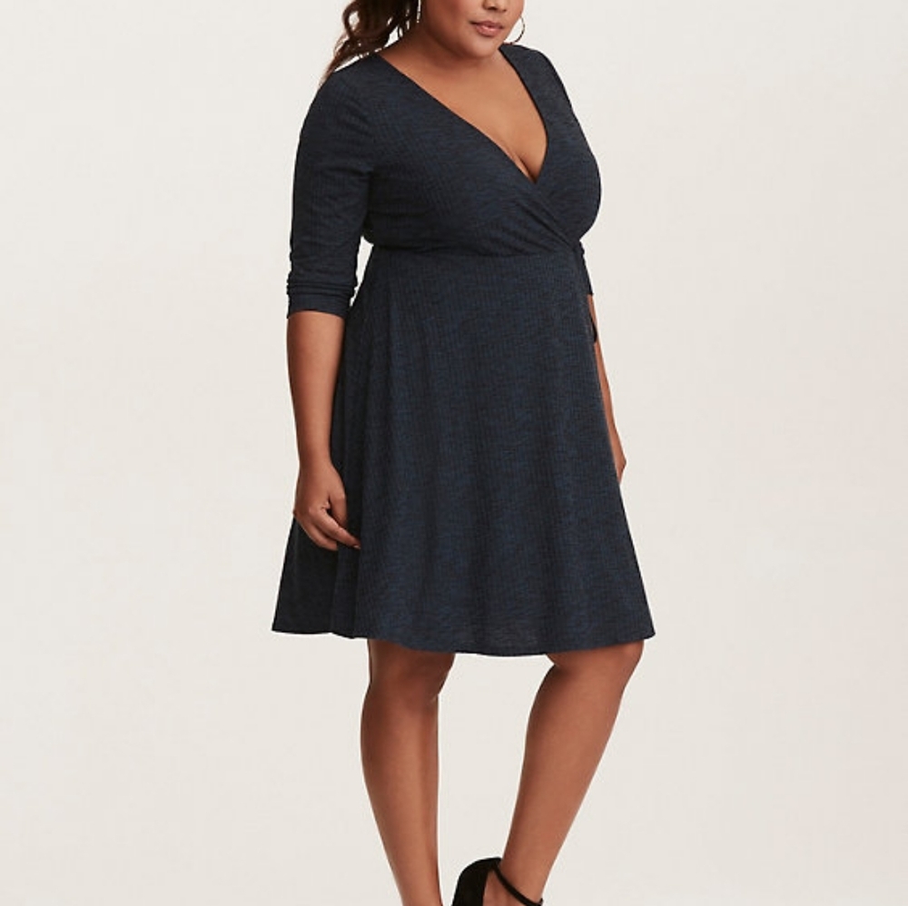 Torrid TEAL RIBBED KNIT FAUX WRAP DRESS